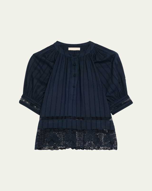 Faye Puff-Sleeve Cotton Eyelet Blouse